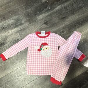 Pink Gingham Santa Kids Pajama Set - Holiday Sleepwear